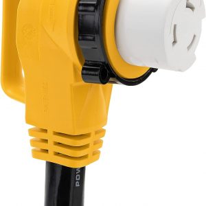 Camco 55572 18″ 50 AMP Locking Male/50 AMP Locking 90 Degree Female PowerGrip Dogbone Electrical Adapter