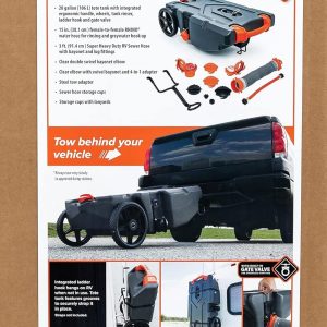 Camco Rhino 28-Gallon Portable Camper/RV Tote Tank | Features Large Heavy-Duty No-Flat Wheels & Built-In Gate Valve | Removable Steel Tow Adapter, 3’ RV Sewer Hose & More RV Accessories (39004)