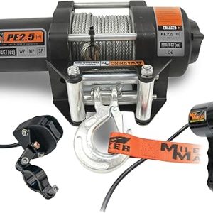 Mile Marker PE2500 ATV/UTV/Side-by-Side Electric Winch with Steel Cable – 2500 lb. Capacity, Silver (77-50105BW)